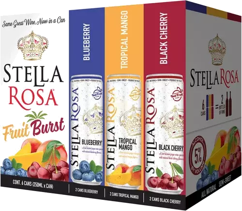 Stella Rosa Fruit Burst Variety Pack: Black Cherry, Blueberry, and Tropical Mango