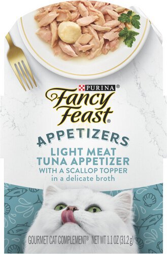 Purina Fancy Feast Appetizers Lickable Grain Free Wet Cat Food Topper Light Meat Tuna Appetizer with Scallop