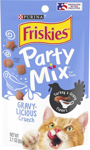 Purina Friskies Made in USA Facilities Cat Treats, Party Mix Crunch Gravylicious Turkey & Gravy Flavors