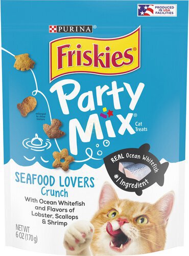 Purina Friskies Made in USA Facilities Cat Treats, Party Mix Seafood Lovers Crunch