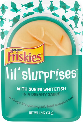 Purina Friskies Cat Food Complement, Lil’ Slurprises With Surimi Whitefish Lickable Cat Treats