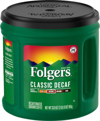 Folgers Classic Roast Decaf Ground Coffee, 33.9-Ounce