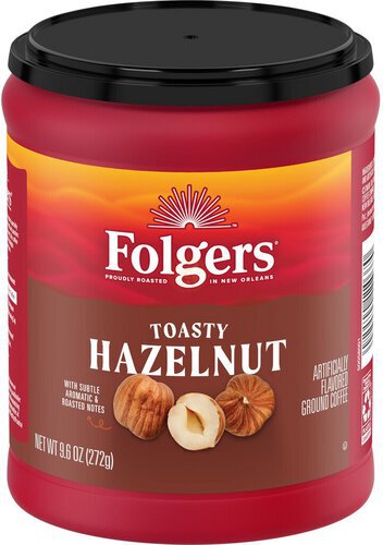 Folgers Toasty Hazelnut Artificially Flavored Ground Coffee, 9.6 oz. Canister