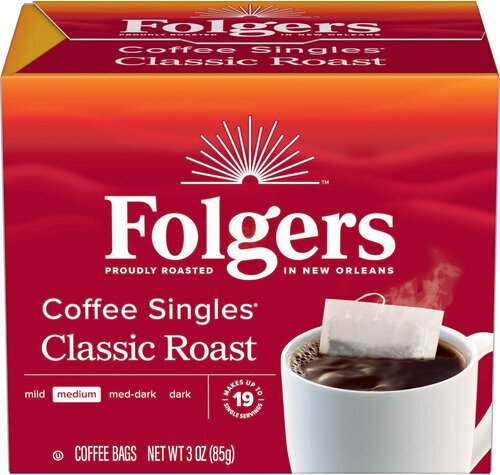 Folgers Coffee Singles Classic Roast Coffee Bags, 19 Count