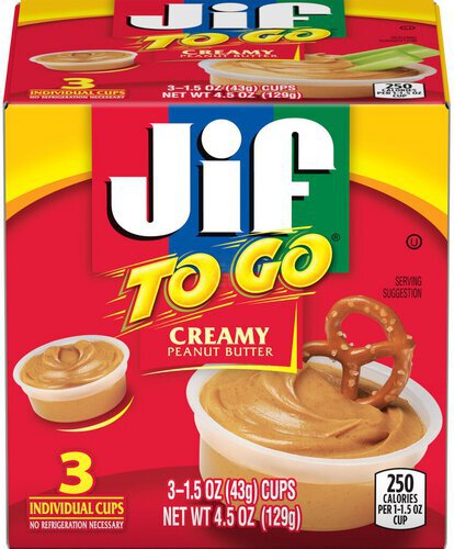 Jif To Go Creamy Peanut Butter, 3- 1.5 Ounce Cups, Smooth and Creamy Texture, Snack Size Packs