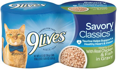 9Lives Hearty Cuts With Real Chicken & Fish In Gravy Wet Cat Food, 22-Ounce, Pack of 4