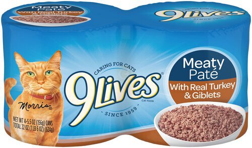 9Lives Meaty Paté With Real Turkey & Giblets Wet Cat Food, 22-Ounce, Pack of 4