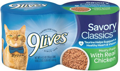 9Lives Meaty Paté Chicken Dinner Wet Cat Food, 22-Ounce, Pack of 4