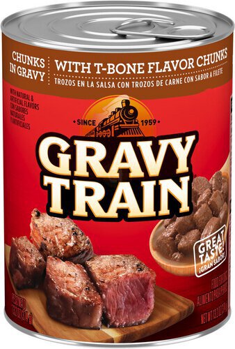 Gravy Train Chunks in Gravy With T-Bone Flavor Chunks, Wet Dog Food, 13.2 Oz Can