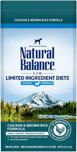 Natural Balance L.I.D. Limited Ingredient Diets Dry Dog Food, 4 Pounds, Chicken & Brown Rice Puppy Formula