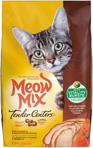 Meow Mix Tender Centers Salmon & Turkey Flavors with Vitality Bursts Dry Cat Food, 3-Pound
