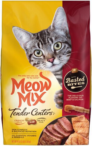 Meow Mix Tender Centers Dry Cat Food with Basted Bites, Beef & Salmon Flavors, 3-Pound Bag