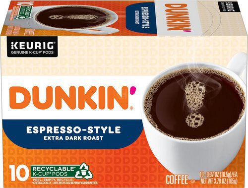 Dunkin’ Espresso-Style Coffee, Extra Dark Roast, Keurig K-Cup Pods, 10 Count Box