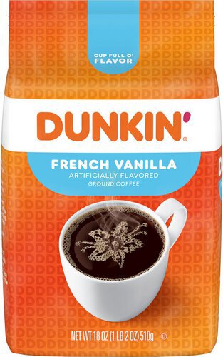 Dunkin' French Vanilla Flavored Ground Coffee, 18oz (Packaging May Vary)