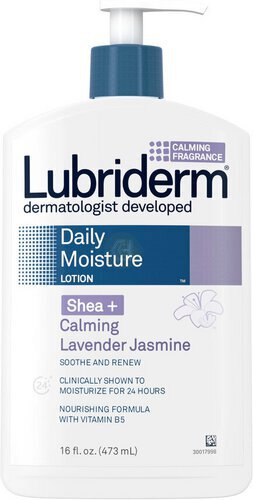 Lubriderm Daily Moisture Lotion for Dry Skin, Enriched with Nourishing Shea Butter, Pro-Vitamin B5, and Calming Lavender Jasmine Scent, For Healthy-Looking Skin, Non-Greasy, 16 fl. oz