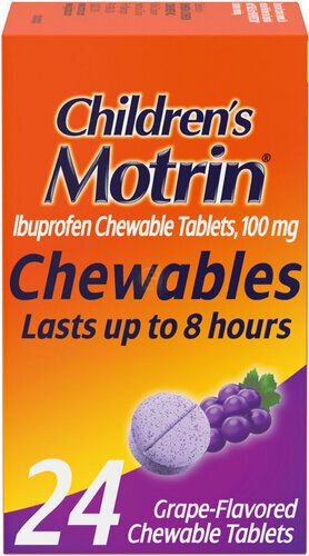 Children's Motrin Chewable Tablets with Ibuprofen, Kids' Fever Reducer & Pain Reliever for Sore Throat, Fever, Toothache & Pain Relief, Grape Flavor, 24 Ct