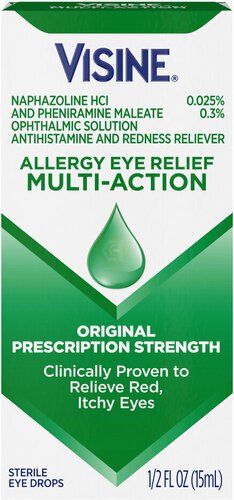 Visine Allergy Eye Relief Multi-Action Antihistamine & Redness Reliever Eye Drops with Pheniramine Maleate & Naphazoline HCl, Eye Drop Treatment for Red, Itchy, Allergy Eyes, 0.5 fl. oz