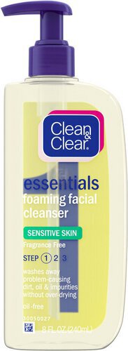 Clean & Clear Essentials Foaming Facial Cleanser for Sensitive Skin, Oil-Free Daily Face Wash to Remove Dirt, Oil & Makeup Without Over-Drying, Hypoallergenic & Fragrance-Free, 8 fl. oz