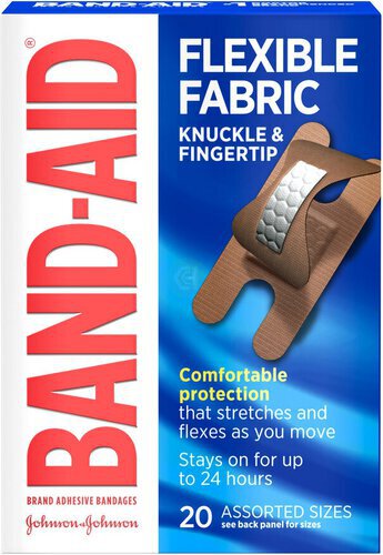 Band-Aid Brand Sterile Flexible Fabric Adhesive Bandages, For Protection & Wound Care of Minor Cuts & Burns, With Quilt-Aid Technology to Cushion Painful Wounds, Finger & Knuckle, 20 ct