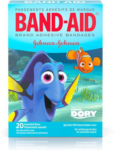 Band-Aid Brand Adhesive Bandages for Minor Cuts and Scrapes, Featuring Disney/Pixar Finding Dory Characters for Kids, Assorted Sizes 20 ct