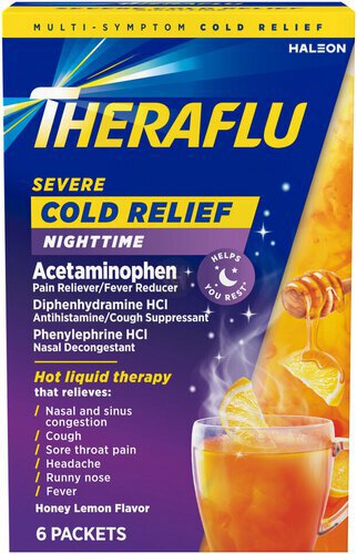 Theraflu Nighttime Severe Cold Relief Honey Lemon Flavor Powder - 6 Ct