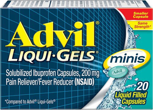 Advil Liqui-Gels minis Pain Reliever and Fever Reducer, Ibuprofen 200mg for Pain Relief - 20 Liquid Filled Capsules