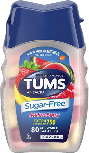 TUMS Chewable Sugar Free Antacid Tablets for Extra Strength Heartburn Relief, Melon Berry - 80 Count