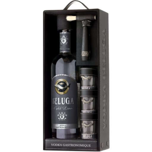 BELUGA Gold Line Vodka 750ml ショットグラスセット Beluga Gold Line vodka 750 ML with 3 shot glasses Gift Set