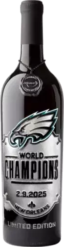 PHILLY EAGLES CHAMPION SILVER PLAQUE ETCHED CABERNET SAUVIGNON
