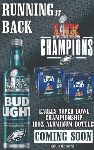 Bud Lt Eagles Super Bowl 16oz Aluminum Bottles 12pk