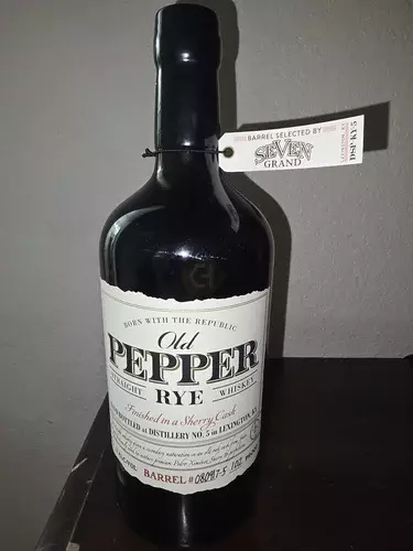 Old Pepper 7 Year + Extra 1 Year in PX Cask Strength Straight Rye Whiskey 2019 Single Barrel Selection by Seven Grand SD 750ml.