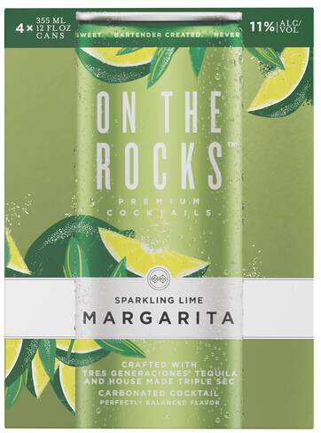 On The Rocks Margarita Ready To Drink Primium Cocktail, Sparkling Lime (4 x 12 fl oz)