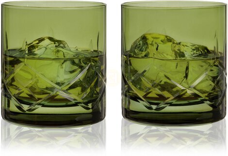 Admiral Cut Crystal Rocks Glasses In Green