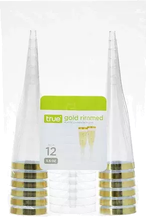 Gold Rimmed Glasses Champagne Plastic By Truebrands