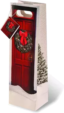 Gift Bag Red Holiday Door w/Wreath