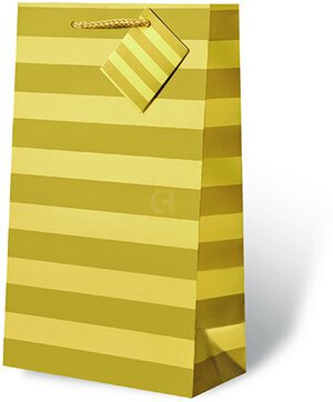 GIFT BAG GOLD FOIL STRIPE - 2 BOTTLE