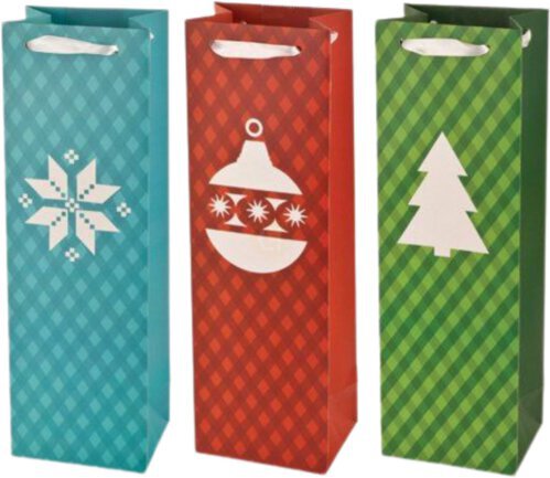 Holiday Plaid Single Wine Bottle Bag