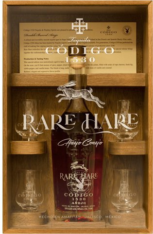 Codigo 1530 Tequila Anejo Rare Hare Double Barrel W Shot Glasses