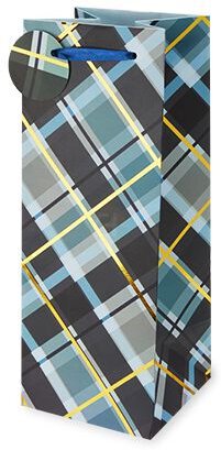 Gift Bag Blue & Gold Plaid
