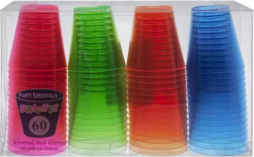 Party Essentials Brights 60 Count Plastic Shot Glasses
