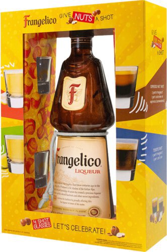 Frangelico Hazelnut Liqueur Piedmont Italy Gift Set With 4 Shot Glasses