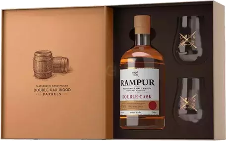 Rampur Indian Double Cask Single Malt Whisky with 2 Glasses