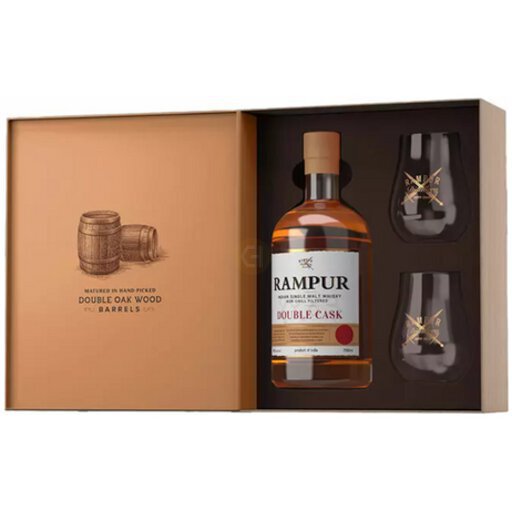 Rampur Indian Double Cask Single Malt Whisky with 2 Glasses - East