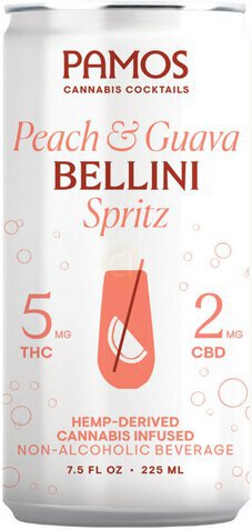 Pamos Peach & Guava Bellini 5mg Thc & 2mg Cbd Sparkling Cocktail Non Alcoholic