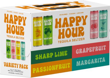 Happy Hour Tequila Seltzer Variety Sharp Lime Grapefruit Margarita Passionfruit