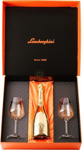 Lamborghini Gold Brut Gift Set W Crystal Glasses