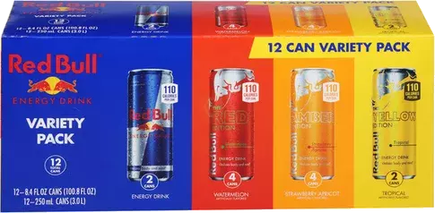 Red Bull Energy Drink Variety Pack Energy Drink Red Yellow & Amber 80mg Caffeine Pack Of