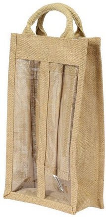 Wine Tote 2 Btl Jute W Window
