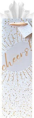 Gift Bag Wht & Gld Cheers Confetti Jg