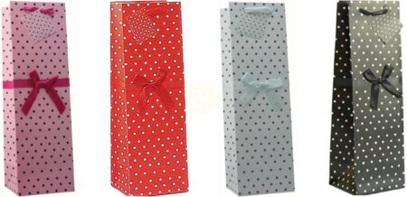 Gift Bag Black Dots On Silver With Ribbon Bow